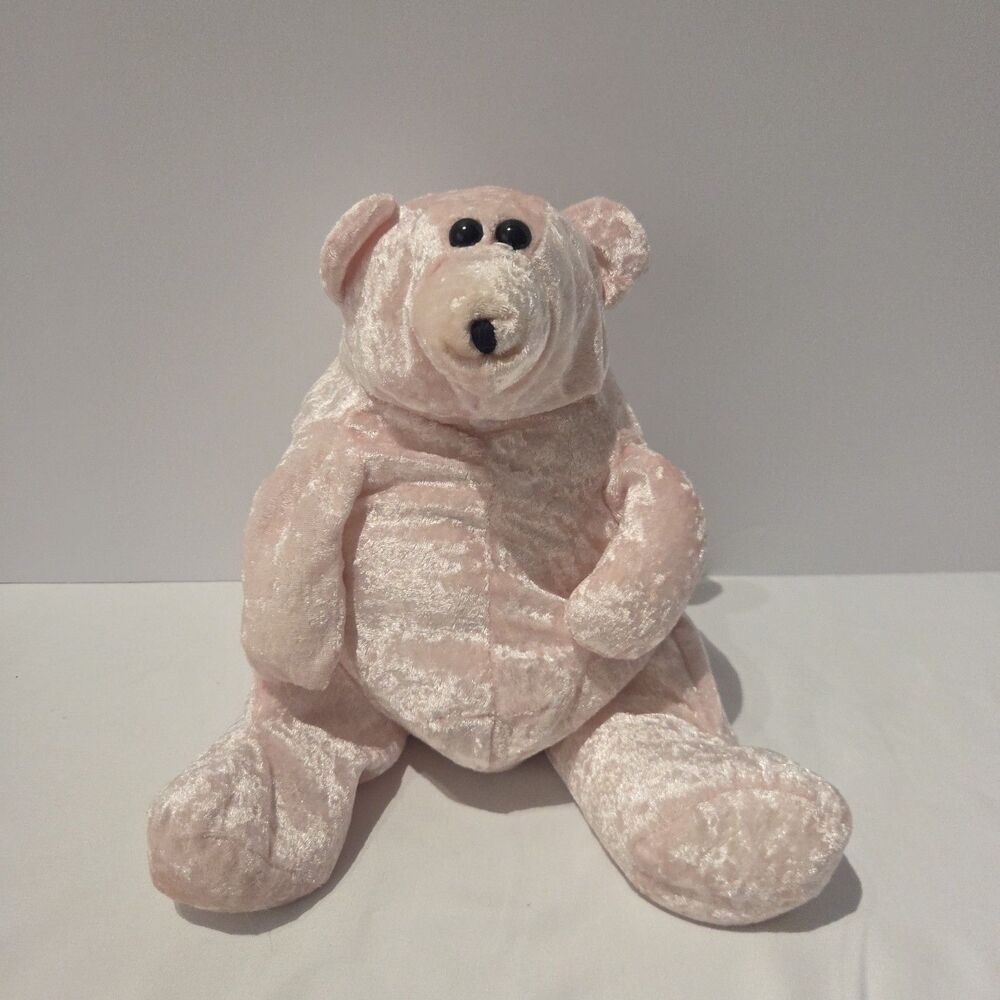 Rare Vintage Shanghai Elcee Plush Plastic Pellet Pink Teddy Bear Stuffed Animal